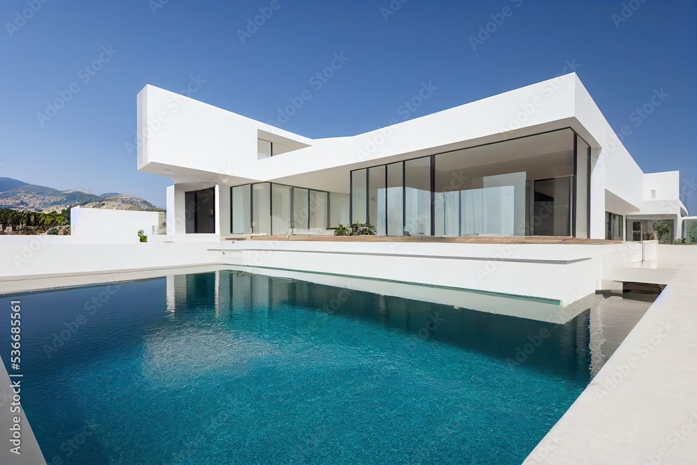 Fototapeta premium Contemporary white house with pool