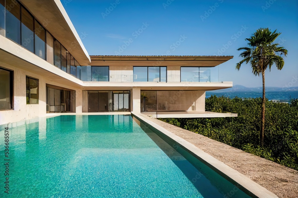 Fototapeta premium Contemporary white house with pool