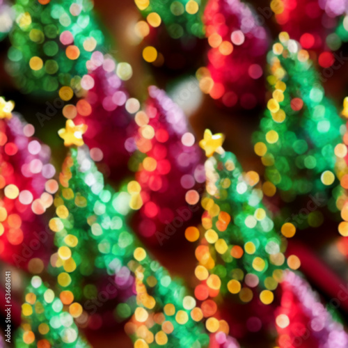 Colorful abstract blurry christmas trees seamless pattern - decorations closeup
