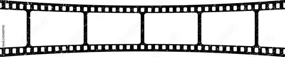 Retro curved film strip. Old grunge cinema movie strip. Analog video recording equipment. Vector illustration Retro curved film strip. Old grunge cinema movie strip. Analog video recording equipment. Vector illustration