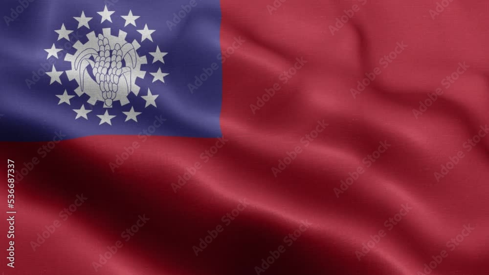 Flag Of Myanmar Burma - Myanmar Burma Flag High Detail - National flag Myanmar Burma wave Pattern loopable Elements - Fabric texture and endless loop - Seamless loop - Highly Detailed Flag - The flag