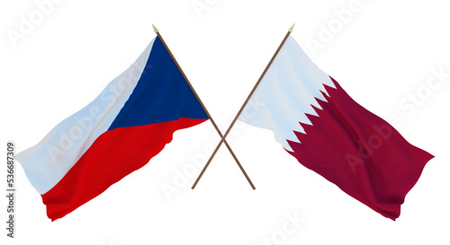 Background, 3D render for designers, illustrators. National Independence Day. Flags Czech Republic and Qatar