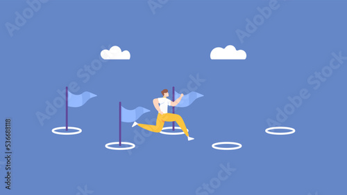 Progress from start to finish and success. challenge to advance and win the competition. business development or improvement, completing tasks until the project is complete. entrepreneur and target