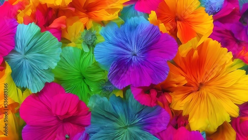 Rainbow flowers  macro photography  illustration