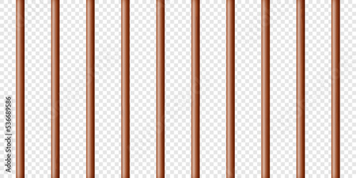 Realistic dark wooden lattice, rural picket fence. Farm or village house boundary, garden enclosing planks. Detailed wooden jail cage. Criminal background mockup. Creative vector illustration