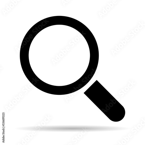 Magnifying glass icon shadow, zoom find focus symbol, loupe web equipment sign vector illustration