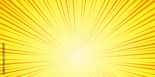Yellow Manga anime action frame lines with halftones. Pop art retro background with exploding rays of lightning comic style, vector illustration. Abstract explosive template with speed lines