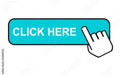 Click here web button, internet flat pointer design, press link vector illustration