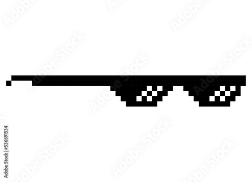 Fun retro pixel sun glass icon, life style meme sunglasses thug, vector illustration