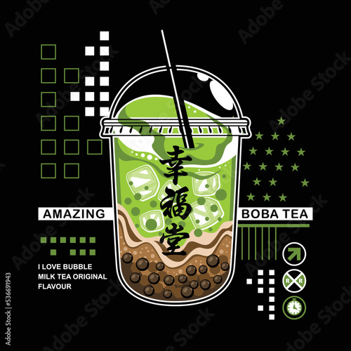 Hand drawn bubble tea flavors collection