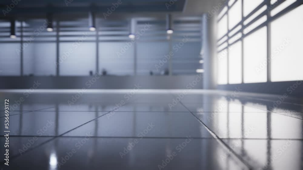 empty office space with large window, glass walls and background at sunrise with open clean room to work. 3D Rendering empty office space with large window, glass walls and background at sunrise with open clean room to work. 3D Rendering