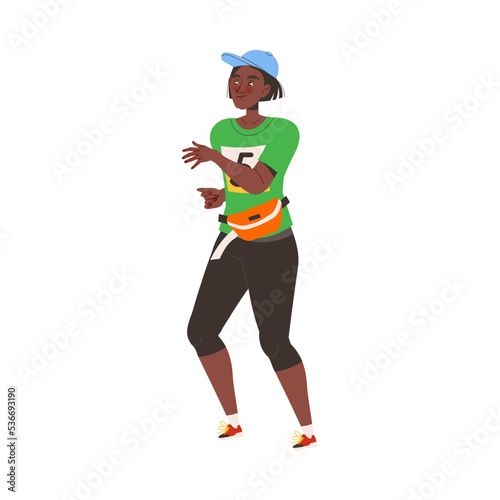 Man Character with Waist Bag Participating in Marathon Running in Sportswear with Number Vector Illustration