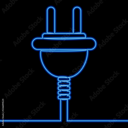 Continuous line drawing Electric plug Power cable with plug icon neon glow vector illustration concept