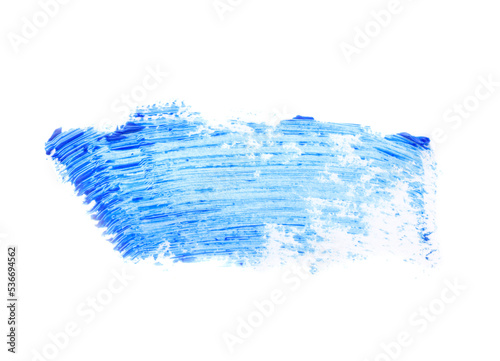 Smear of blue mascara for eyelashes on white background