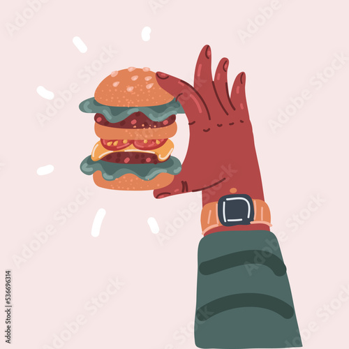 Vector illustration of hand with tasty burger