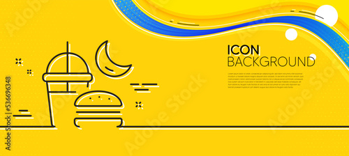 Night eat line icon. Abstract yellow background. Fast food before sleep sign. Gluttony symbol. Minimal night eat line icon. Wave banner concept. Vector