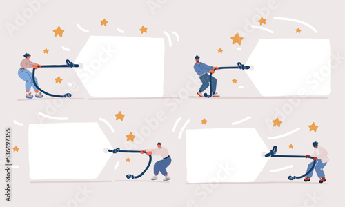 Vector illustration of Group of people holding blank banner, business team with empty billboards in hands.