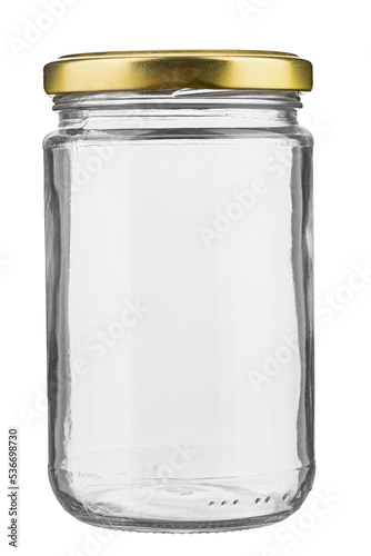 Close empty glass jar for food and canned food with isolated on white background.