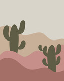 Desert Cactus Sun Hot Background Illustration Pattern Flat Modern Retro Design Template Green Pink Color Cute