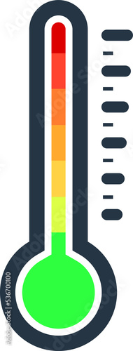 Thermometer measuring hot and cold temperature. Scale of temperature from green to red. photo