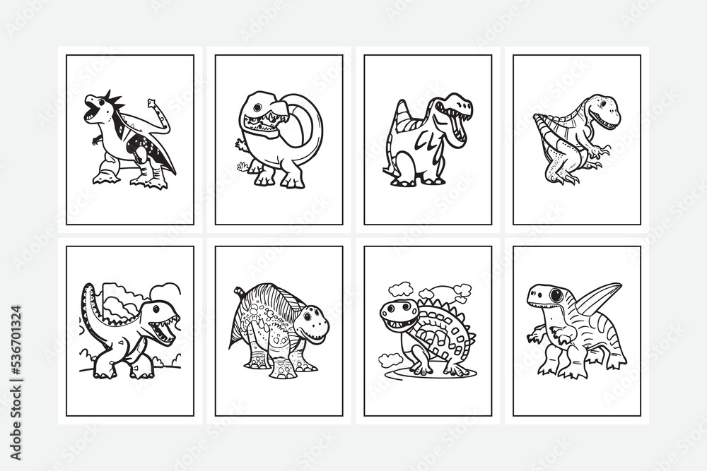 dinosaur coloring pages easy Stock Vector | Adobe Stock