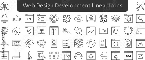 Web design development linear icons set. Web icon set. Website set icon vector