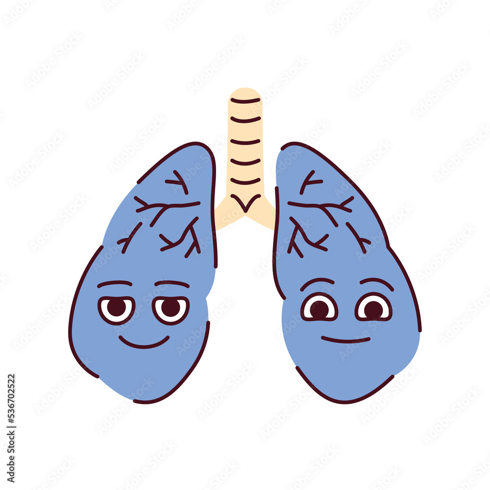 Naklejka premium Human organ lungs color line icon. Mascot of emotions.
