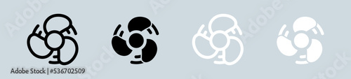 Fan icon set in black and white. Cooler signs vector illustration.