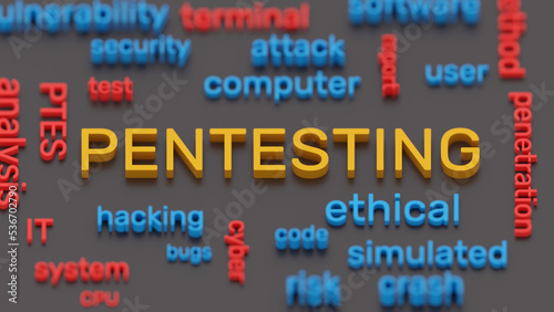 Pentesting or penetration testing concept word cloud 3d illustration
