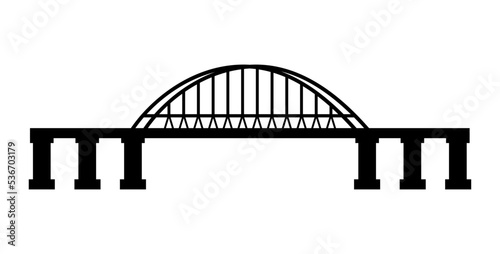 The bridge with an arch. Black silhouette. Flat simple illustration.