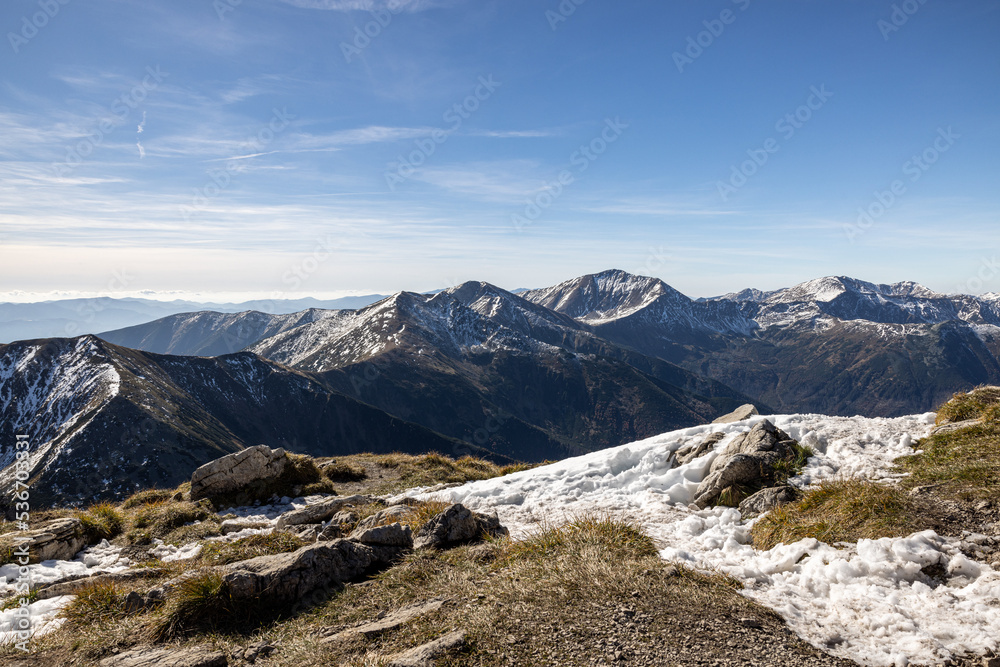 Panoramic view on Tatra Mountains in Poland towards Czerwone Wierchy. Panoramic view on Tatra Mountains in Poland towards Czerwone Wierchy.