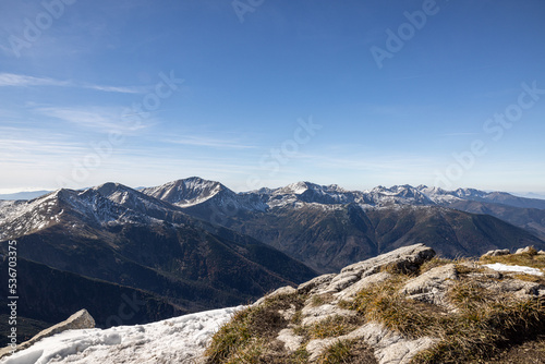 Fototapeta Naklejka Na Ścianę i Meble -  Panoramic view on Tatra Mountains in Poland towards Czerwone Wierchy.
