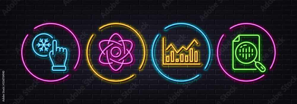Atom core, Infochart and Freezing click minimal line icons. Neon laser 3d lights. Analytics chart icons. For web, application, printing. Nuclear power, Stock exchange, Air conditioner. Vector Atom core, Infochart and Freezing click minimal line icons. Neon laser 3d lights. Analytics chart icons. For web, application, printing. Nuclear power, Stock exchange, Air conditioner. Vector