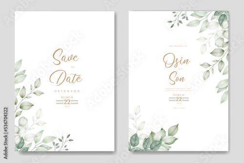 Greenery Leaf Wedding Invitation card Watercolor 