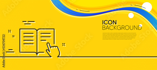 Instruction Book line icon. Abstract yellow background. Education with hand pointer symbol. E-learning sign. Minimal read instruction line icon. Wave banner concept. Vector