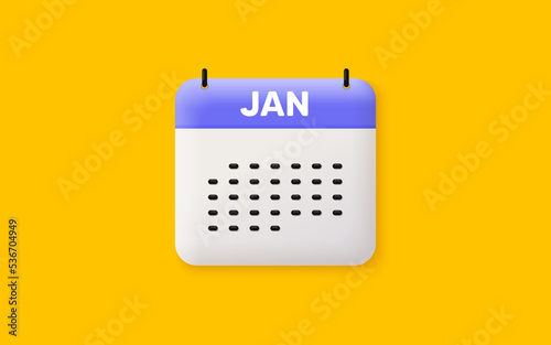 Calendar date 3d icon. January month icon. Event schedule Jan date. Meeting appointment planner. Agenda plan, Month schedule 3d calendar and Time planner. January day reminder. Vector