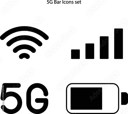 Signal reception bar collection of vector illustration. Mobile phone connection level icons. 5g network status. Strength indicator for interface, web app, ui