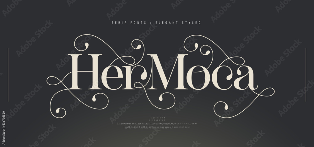 Luxury wedding alphabet letters font with tails. Typography elegant classic serif fonts and number decorative vintage retro concept for logo branding. vector illustration Luxury wedding alphabet letters font with tails. Typography elegant classic serif fonts and number decorative vintage retro concept for logo branding. vector illustration