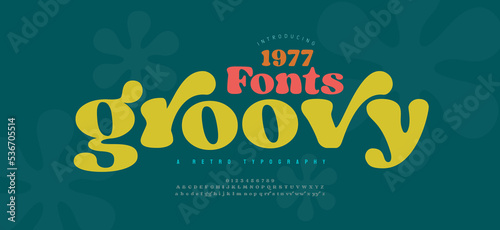 Fotografie, Obraz 70s retro groovy alphabet letters font and number