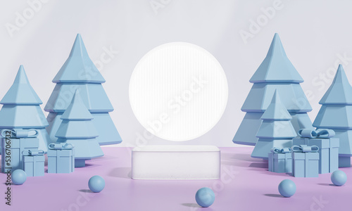 Christmas podium for branding and packaging presentation. Product display with gift boxes, Christmas showcase. Cosmetic and fashion. 3d rendering. © TogsDesign