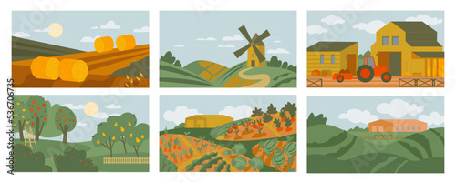 Agricultural views collection. Editable isolated vector illustration. photo