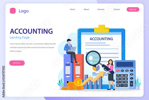 Accountant landing page website flat vector template