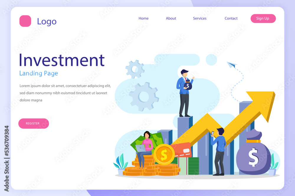 Business investment landing page website flat vector template Business investment landing page website flat vector template