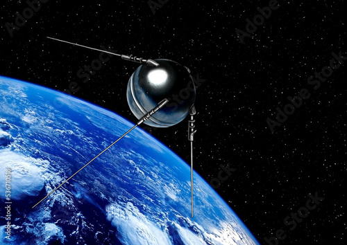 Fototapeta Naklejka Na Ścianę i Meble -  The first artificial satellite of the Earth. Solar system, space.