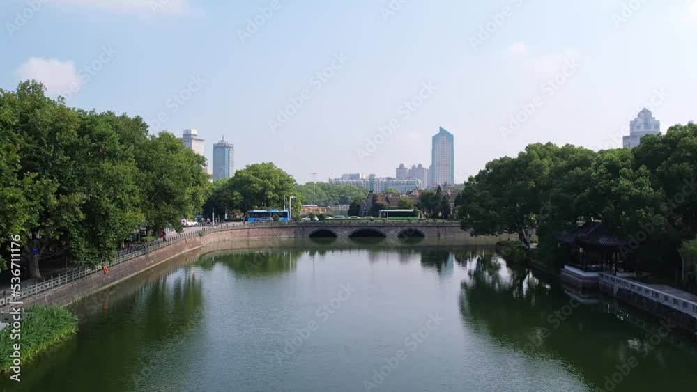 aerial view of moon lake park in ningbo