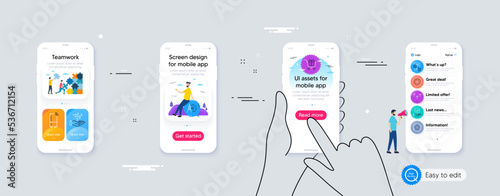 Set of Loyalty star, Wind energy and Approved checkbox line icons. Phone ui interface. Include Fan engine, Settings blueprint, Refrigerator icons. Vector