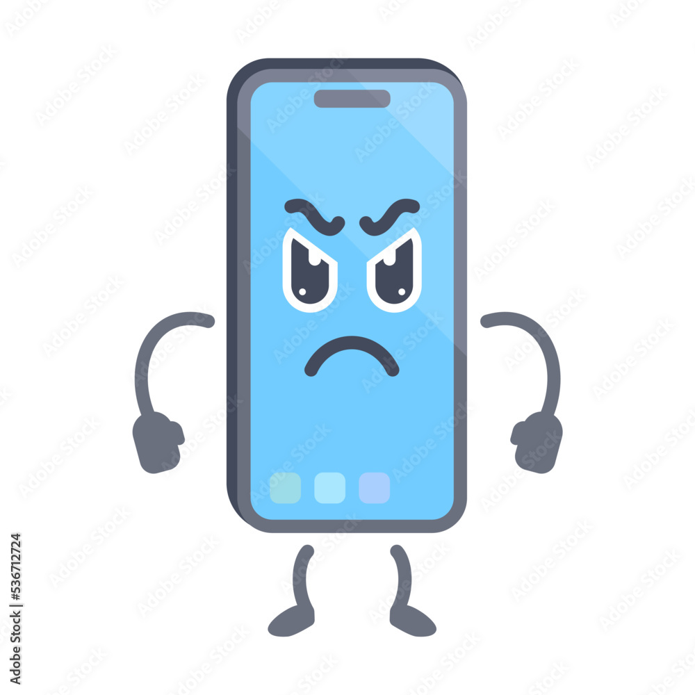 Phone with angry pose. smartphone cartoon character. Iphone character.