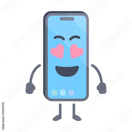 Phone with love pose. smartphone cartoon character. Iphone character.
