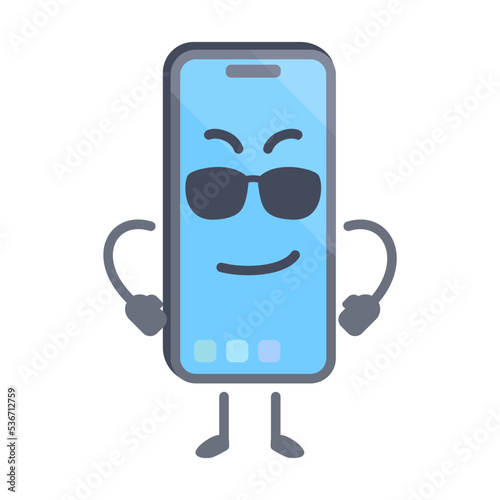 Phone with cool pose. smartphone cartoon character. Iphone character.