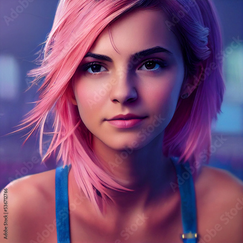 Beautiful gamer girl with pink hair